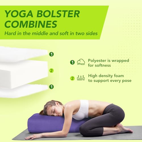 Wellsin Yoga Bolster Pillow for Restorative - Yoga Meditation Pillow with Washable Suede Cover, 27"X10" X5.5", Purple - Image 3