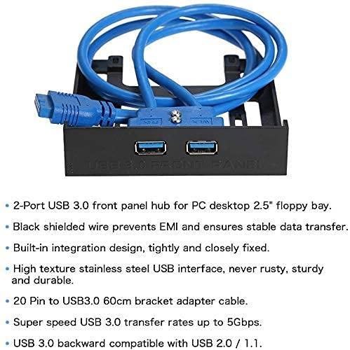 XIKKART USB 3.0 Front Panel Hub 2 Port Expansion Bay 20 Pin to USB3.0 60cm Bracket Adapter Cable for PC Desktop 2.5" Floppy Bay - Image 3