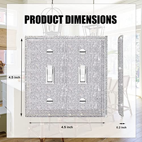 Gaocai 4 Pcs Silver Shiny Silver Rhinestones Wall Plate Toggle Light Switch Cover Decorative Durable Switch Covers Double Toggle Outlet Cover - Image 2