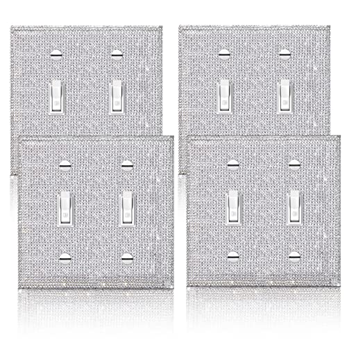 Gaocai 4 Pcs Silver Shiny Silver Rhinestones Wall Plate Toggle Light Switch Cover Decorative Durable Switch Covers Double Toggle Outlet Cover - Image 1