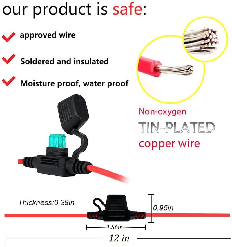 VANTRONIK Waterproof Mini Inline Fuse Holder with 16 Gauge AWG Wire 12 Inches Long, Fit for ATM Blade Small Fuse in Vehicle/Boat/RV/Tractor, 10 Pack - Image 2
