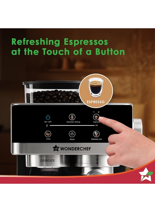 Wonderchef Regalia Espresso Machine & Coffee Grinder, 20-bar Pressure, Café-Style Espresso with Freshly Ground Beans, Hot & Cold Brew, 20 Grinding Options, Perfect Gift, 2-Yr Warranty - Image 3