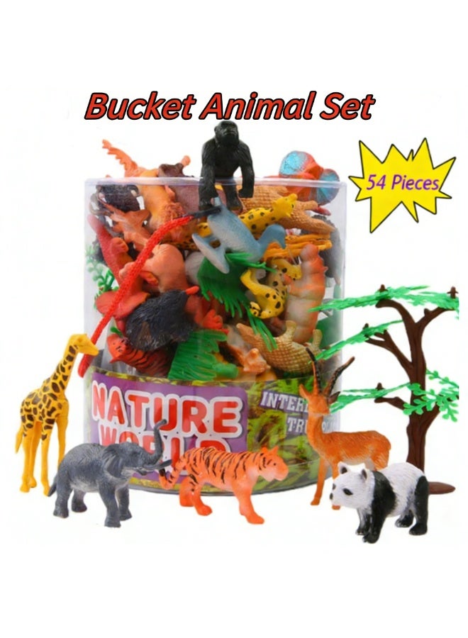 مجموعة ألعاب حيوانات مكونة من 54 قطعة مجموعة ألعاب حيوانات غير سامة وملونة معبأة في دلو - تجربة لعب آمنة وتعليمية وخيالية مناسبة للأطفال من سن 3 سنوات فما فوق. - Image 1
