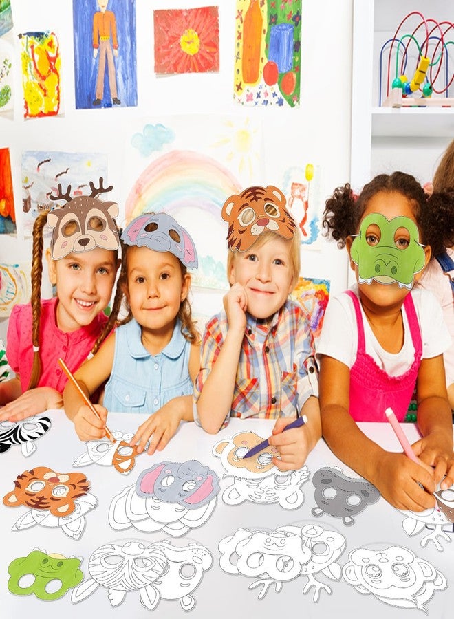 Lemicin 24 PCS Animal Masks for Kids Color Your Own Paper Masks DIY Animal Mask Craft Art Kits for School Classroom Coloring Activities Game Jungle Safari Mask Masquerade Birthday Party Decoration - Image 2