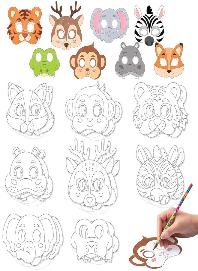 Lemicin 24 PCS Animal Masks for Kids Color Your Own Paper Masks DIY Animal Mask Craft Art Kits for School Classroom Coloring Activities Game Jungle Safari Mask Masquerade Birthday Party Decoration - Image 1