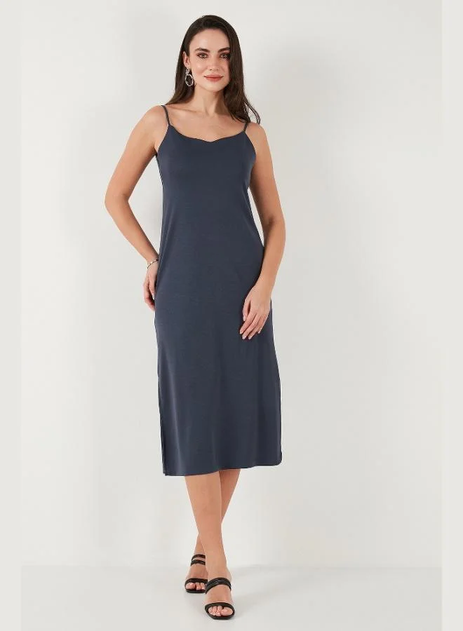 ليلا فستان ميدي ليلا بقصة عادية بحمالات حبل وفتحة جانبية للنساء