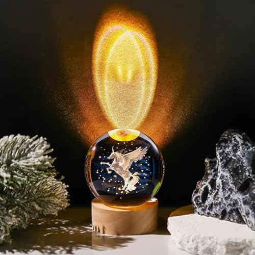 Hudux 3D Univarse 1 Color Unicorn Horse Crystal Ball Night Light, 2.4 Inch Unicorn Horse Crystal Ball Dim Night Lamp With Wooden Base Stand, Small Night Lamp For Home Office Desktop Decoration,Led - Image 4