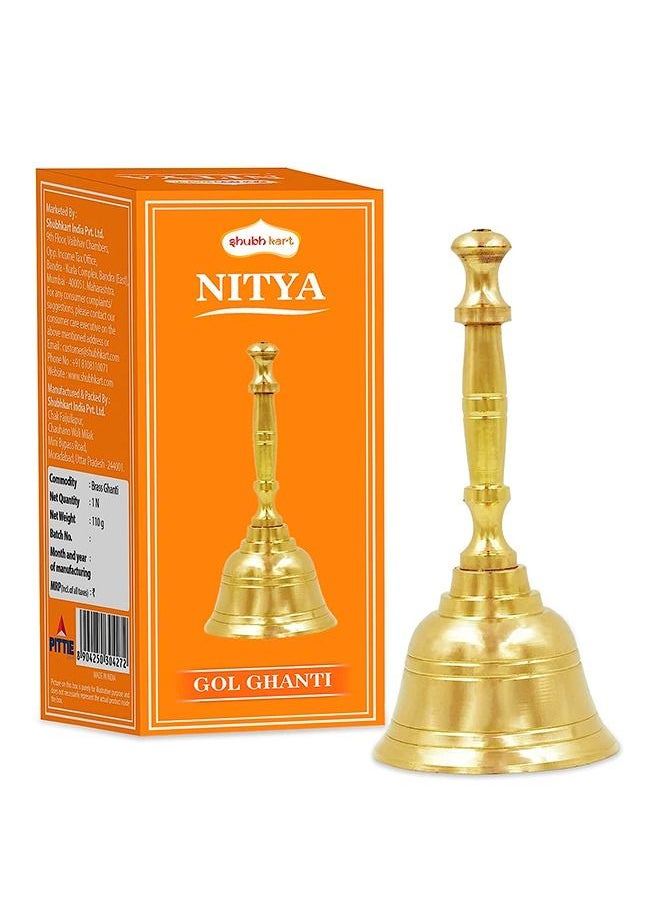 Shubh kart - Shubhkart Solid Brass Ghanti for Pooja | 3.7" Puja Bell for Temple | Hand Held Bell for Events Decoration, Food Line, Alarm, Jingles, Ringing and Service Bell (Medium) - Image 1