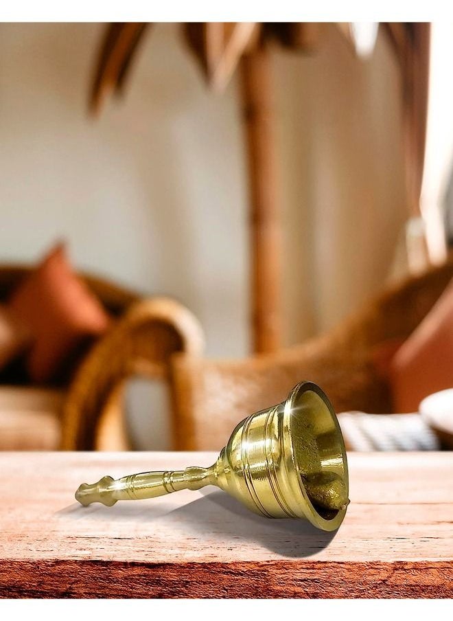 Shubh kart - Shubhkart Solid Brass Ghanti for Pooja | 3.7" Puja Bell for Temple | Hand Held Bell for Events Decoration, Food Line, Alarm, Jingles, Ringing and Service Bell (Medium) - Image 1
