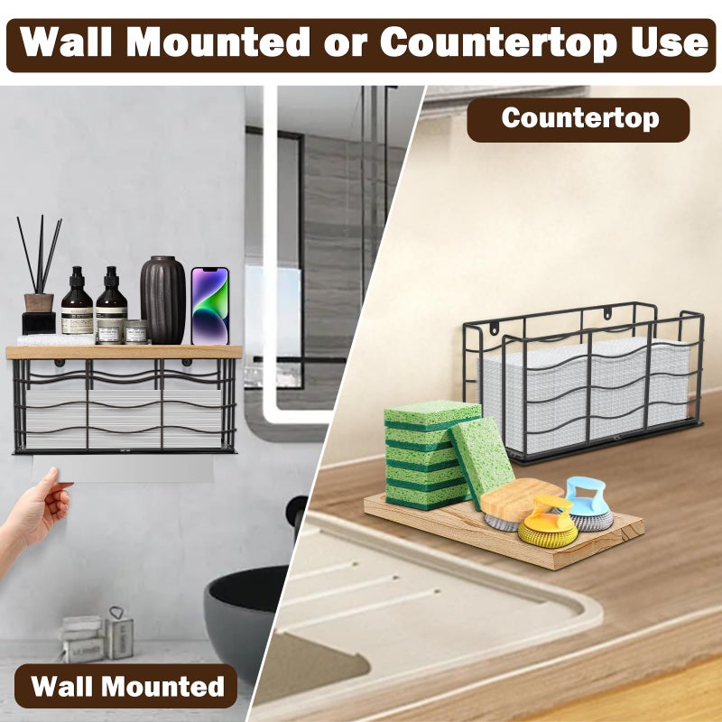 Siyzda Paper Towel Dispenser, Metal Paper Towel Holder with Wood Lid, Commercial Napkin Dispenser, Tri-Fold Paper Towel Stand for Home Bathroom Kitchen, Wall Mounted & Countertop (Matte Black) - Image 3