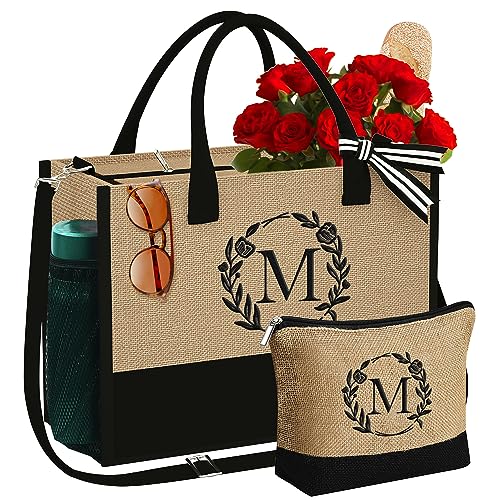 YOOLIFE Birthday Gifts for Women, Gifts for Mom Sister Teacher, Personalized Gift for Women, Friend Teacher Wife Mom Gift, M Initial Tote Bag - Image 1