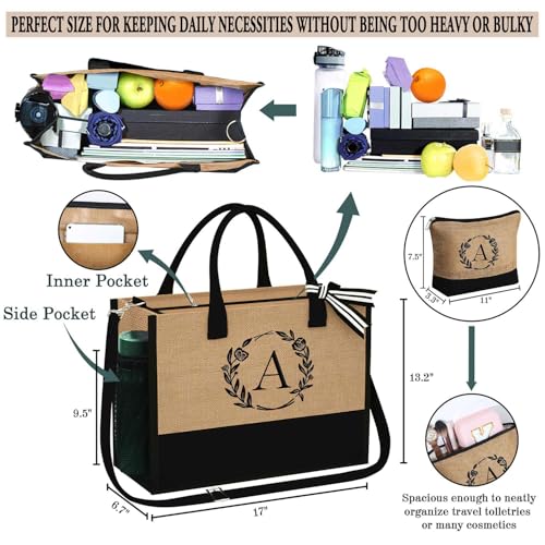 YOOLIFE Birthday Gifts for Women, Gifts for Mom Sister Teacher, Personalized Gift for Women, Friend Teacher Wife Mom Gift, M Initial Tote Bag - Image 2