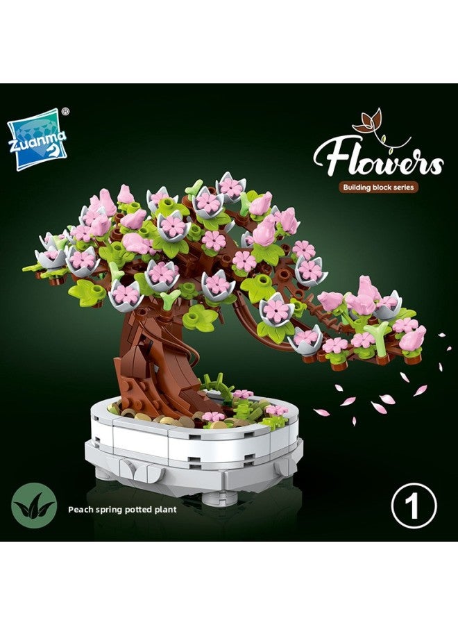 Children's Puzzle Assembled Small Particle Building Blocks Flower Simulation Narcissus Sunflower Rose Potted Building Blocks Model Toys-Color:101-1 Lotus Petal Orchid Potted 728PCS 1kg  - Image 2
