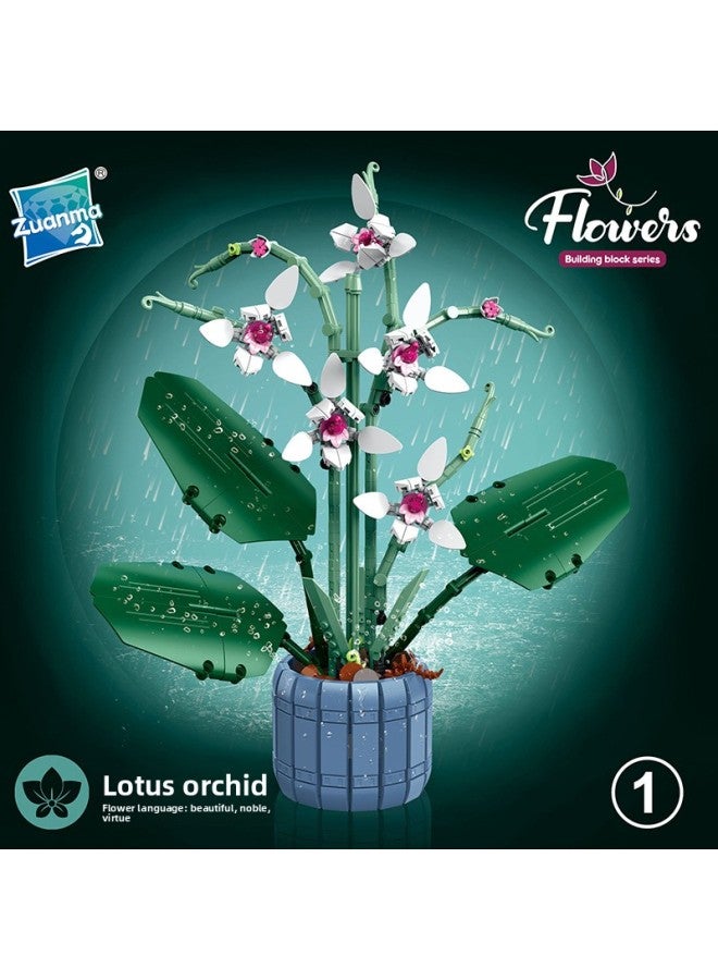 Children's Puzzle Assembled Small Particle Building Blocks Flower Simulation Narcissus Sunflower Rose Potted Building Blocks Model Toys-Color:101-1 Lotus Petal Orchid Potted 728PCS 1kg  - Image 3