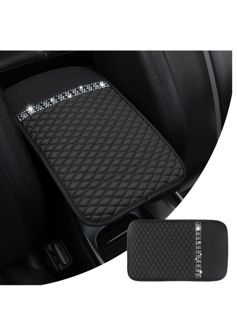 Excefore Leather Car Armrest Box Cover, Car Center Console Slip Waterproof with Colorful Crystal Armrest Seat Pad for Most Car, suvs, trucks - Image 1