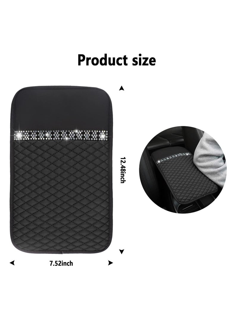 Excefore Leather Car Armrest Box Cover, Car Center Console Slip Waterproof with Colorful Crystal Armrest Seat Pad for Most Car, suvs, trucks - Image 2