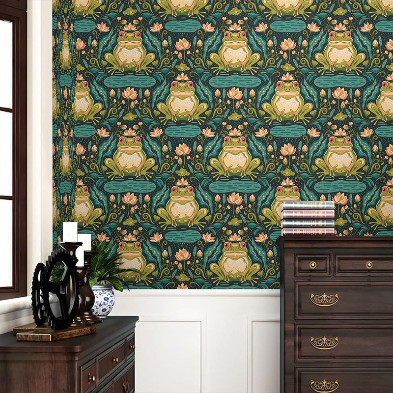 REDAMANCY Vintage Dark Green Damask Forg Animal Peel and Stick Wallpaper Stick on Contact Paper Vintage Wall Paper Easy Peel Off for nightstand Drawer Cabinet Renter - Image 2