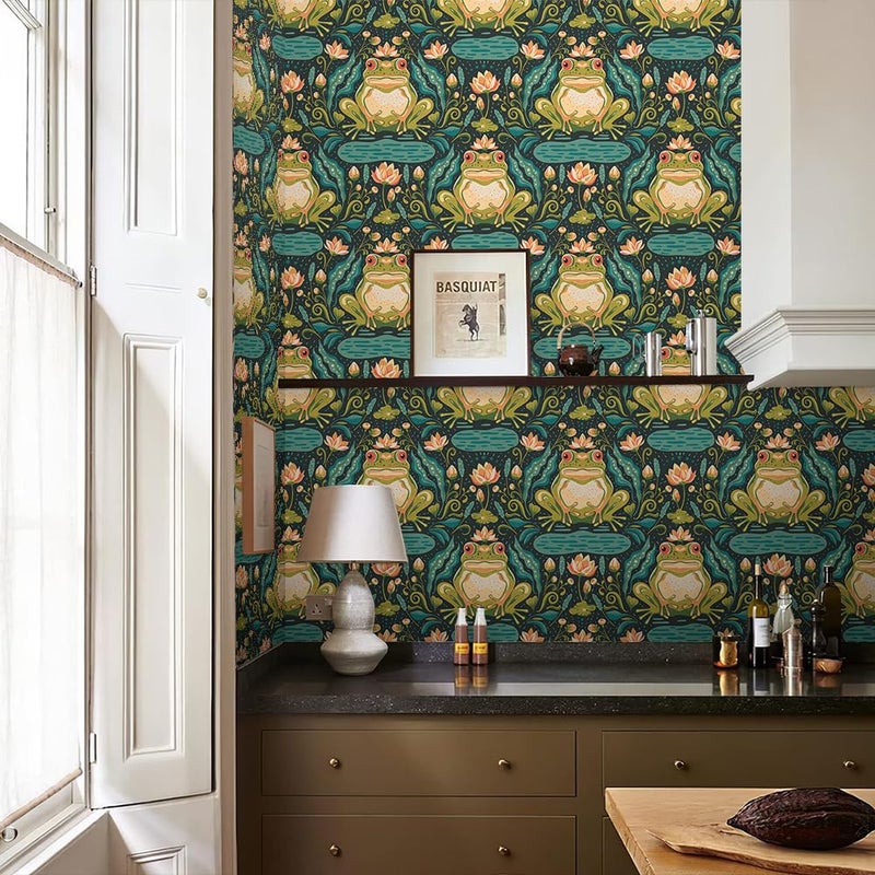REDAMANCY Vintage Dark Green Damask Forg Animal Peel and Stick Wallpaper Stick on Contact Paper Vintage Wall Paper Easy Peel Off for nightstand Drawer Cabinet Renter - Image 5