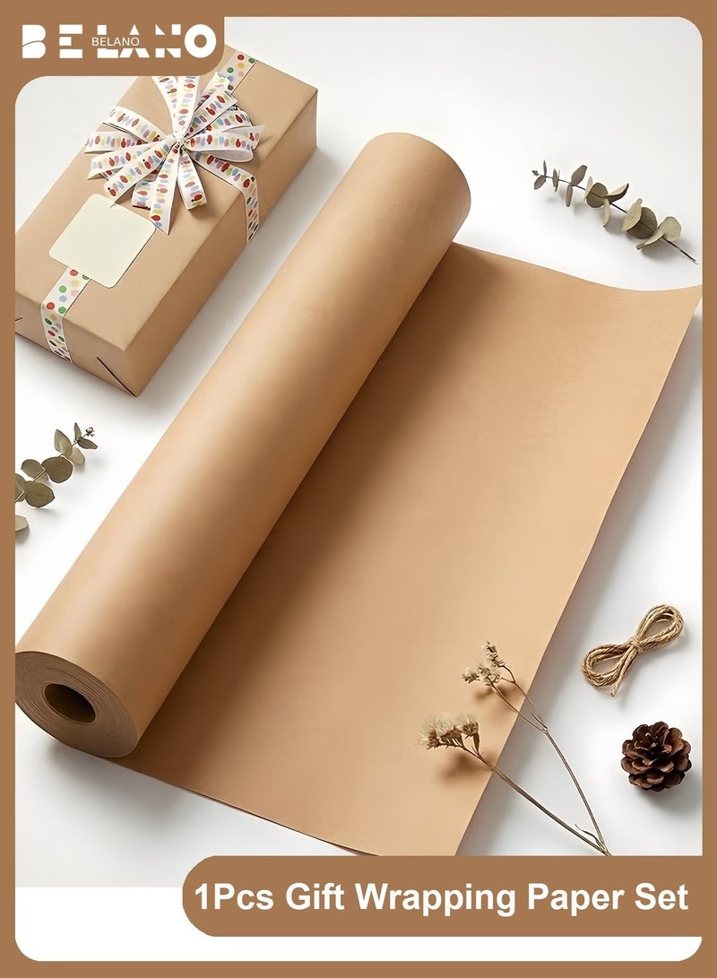 BELANO Kraft Wrapping Paper Roll Eco Friendly, Brown Gift Wrap Paper Heavy Duty, Parcel Packing Paper for Wedding and Birthday Natural 44cm x 5m - Image 1