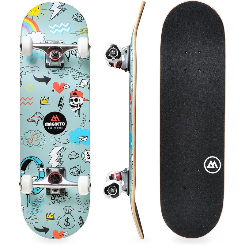 Magneto Complete Skateboard Cruiser - Trick-Ready Skateboard for Kids 6-8 - 27.5 in x 7.75 in, 7-Ply Maple, Mashup - Image 1