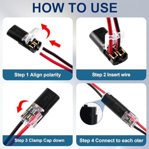 Hzopcw 60pcs Quick Clip Fasteners Wire Connector, Plug-in Cable Quick Connectors with Locking Buckle, Double-Wire Snap on Blocks for Low-Voltage 18-22AWG Cable LED Strips DIY Craft- Black - Image 4