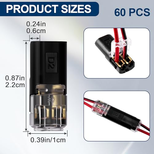 Hzopcw 60pcs Quick Clip Fasteners Wire Connector, Plug-in Cable Quick Connectors with Locking Buckle, Double-Wire Snap on Blocks for Low-Voltage 18-22AWG Cable LED Strips DIY Craft- Black - Image 2