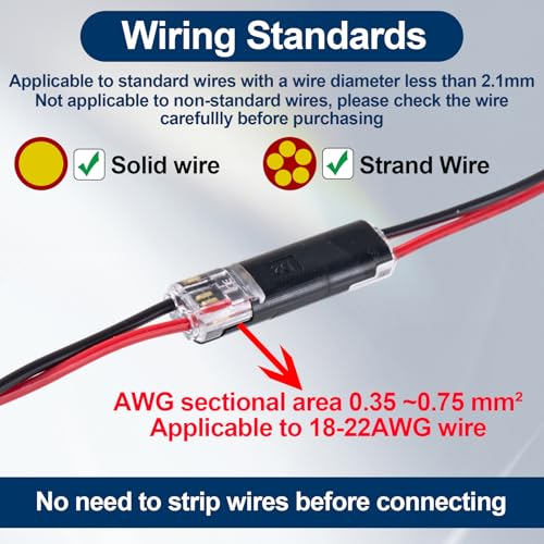 Hzopcw 60pcs Quick Clip Fasteners Wire Connector, Plug-in Cable Quick Connectors with Locking Buckle, Double-Wire Snap on Blocks for Low-Voltage 18-22AWG Cable LED Strips DIY Craft- Black - Image 5