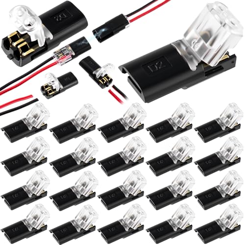 Hzopcw 60pcs Quick Clip Fasteners Wire Connector, Plug-in Cable Quick Connectors with Locking Buckle, Double-Wire Snap on Blocks for Low-Voltage 18-22AWG Cable LED Strips DIY Craft- Black - Image 1