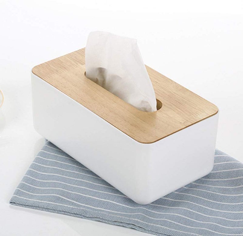 VEDHAK Square Shape Wooden Cover Plastic Tissue Box Holder, Elegant Paper Napkin Dispenser and Organizer for Car, Home, Living Room, Office, and Hotel Décor, Stylish and Durable Tissue Holder Case. - Image 1