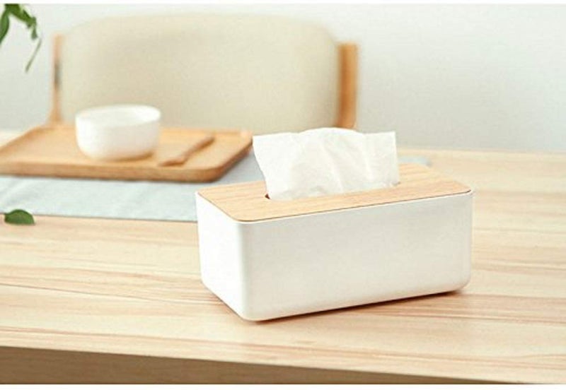 VEDHAK Square Shape Wooden Cover Plastic Tissue Box Holder, Elegant Paper Napkin Dispenser and Organizer for Car, Home, Living Room, Office, and Hotel Décor, Stylish and Durable Tissue Holder Case. - Image 4