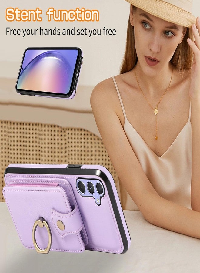 أسو ويش جراب هاتف Asuwish لهاتف سامسونج جالاكسي A15 5G/4G، غطاء محفظة مع واقي شاشة وحزام كتف وحلقة تثبيت، مزود بفتحة لبطاقات الائتمان بتقنية RFID وحامل لبطاقات الهوية، مصنوع من الجلد، لون بنفسجي، مناسب للنساء والفتيات. - Image 2
