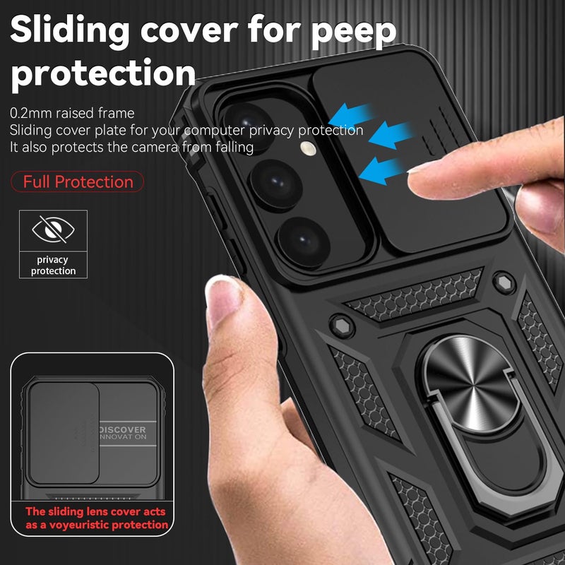 PUSHIMEI for Samsung Galaxy S25 Plus Case with Slide Camera Cover HD Screen Protector [Military Grade Drop Tested] Magnetic Ring Holder Kickstand Protective Phone Case for Samsung Galaxy S25+ Plus 2025, Black - Image 3