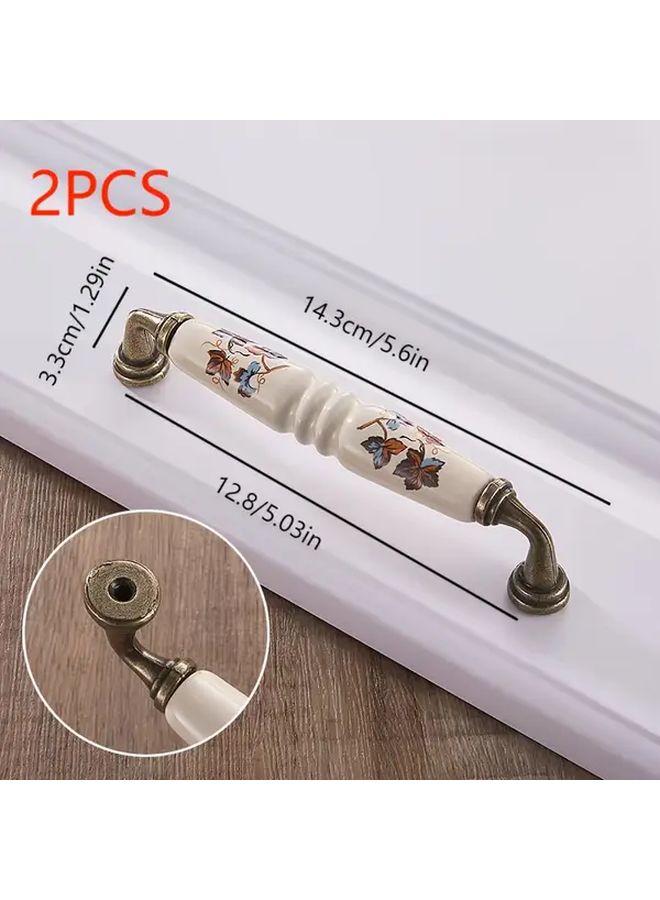 2Pcs Brown Floral Ceramic Cabinet Handles Antique Bronze Finish 128mm Rustic Drawer Pulls - Image 4