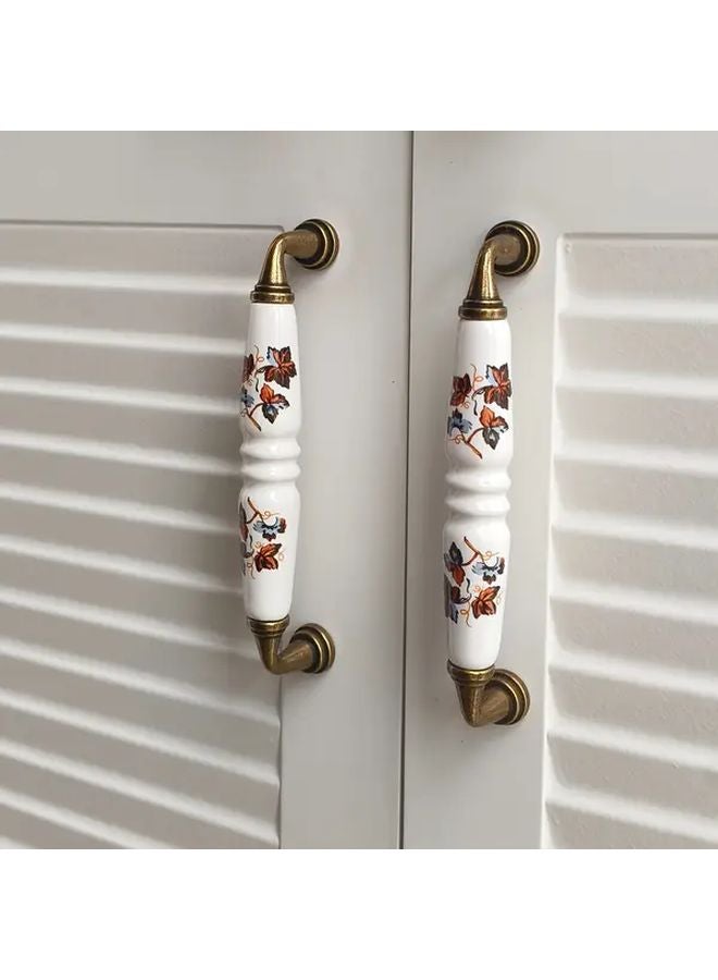2Pcs Brown Floral Ceramic Cabinet Handles Antique Bronze Finish 128mm Rustic Drawer Pulls - Image 1