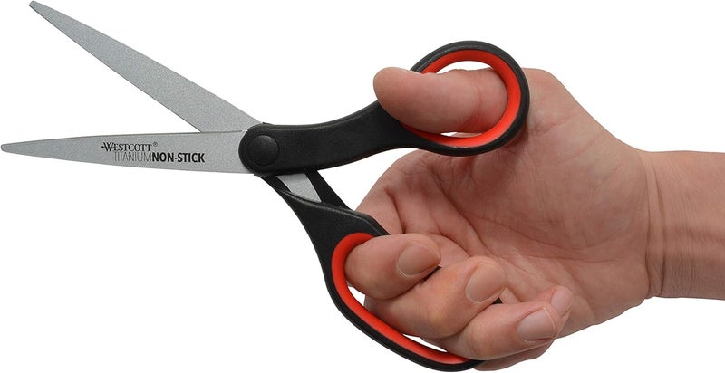 Westcott 8" Titanium-Bonded Non-Stick Scissors, 2-Pack, Black and Red - Image 3