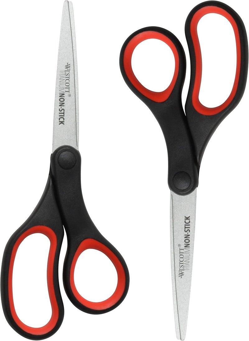 Westcott 8" Titanium-Bonded Non-Stick Scissors, 2-Pack, Black and Red - Image 1