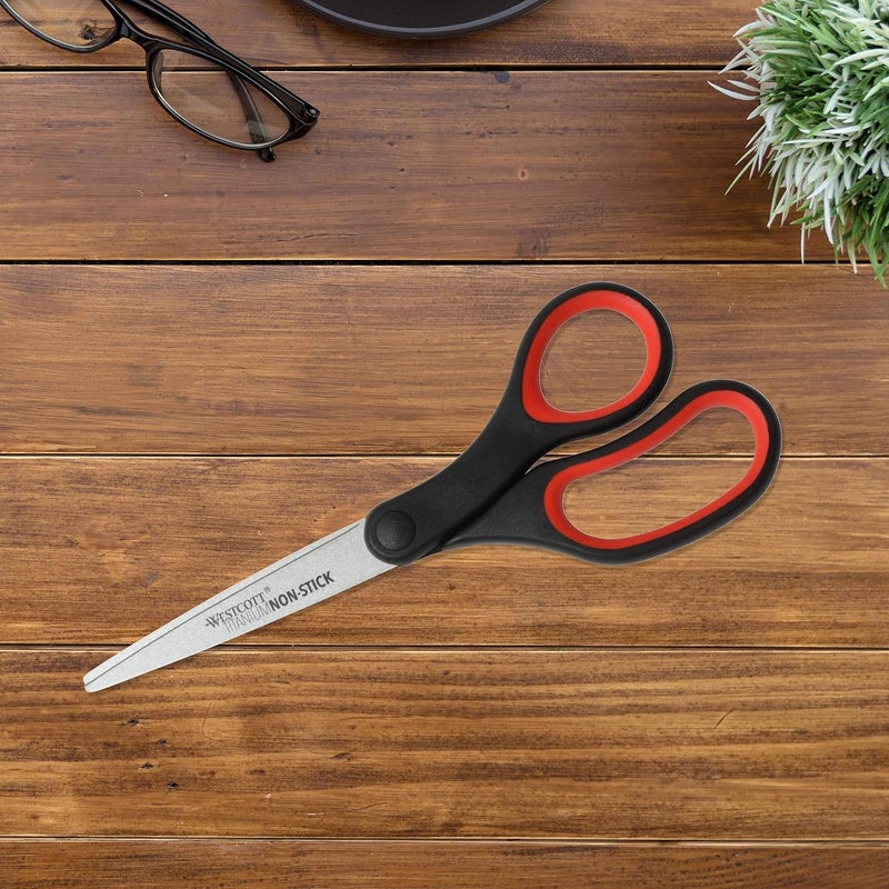 Westcott 8" Titanium-Bonded Non-Stick Scissors, 2-Pack, Black and Red - Image 5