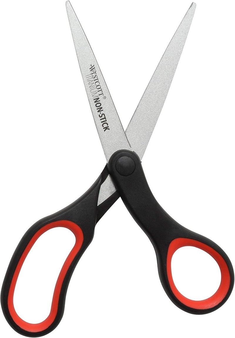 Westcott 8" Titanium-Bonded Non-Stick Scissors, 2-Pack, Black and Red - Image 2