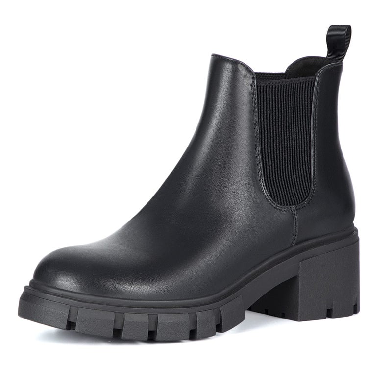 Athlefit Women's Chelsea Boots Fashion Lug Sole Chunky Heel Slip on Elastic Ankle Black Booties Size 8.5 - Image 1