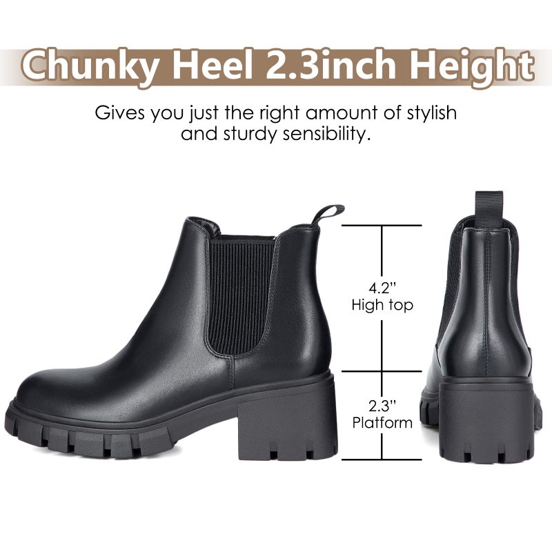 Athlefit Women's Chelsea Boots Fashion Lug Sole Chunky Heel Slip on Elastic Ankle Black Booties Size 8.5 - Image 3