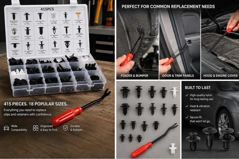 Dunekart Car Retainer Clips & Plastic Fasteners Kit 415 Pcs  18 Sizes Auto Push Pin Rivets Trim Panel & Bumper Clips with Removal Tool Universal Car Accessories - Image 2