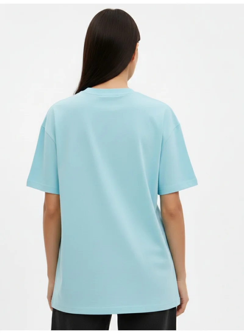 OUTZIDR  Blue Crew Neck Graphic Tshirt for Women | Best Price UAE