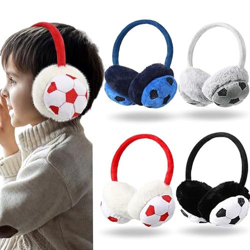 RR DESIGN Kids Winter Earmuffs, Soft Fleece, Warm, Stylish Soccer Design -Color option available (Red & Black) - Image 2