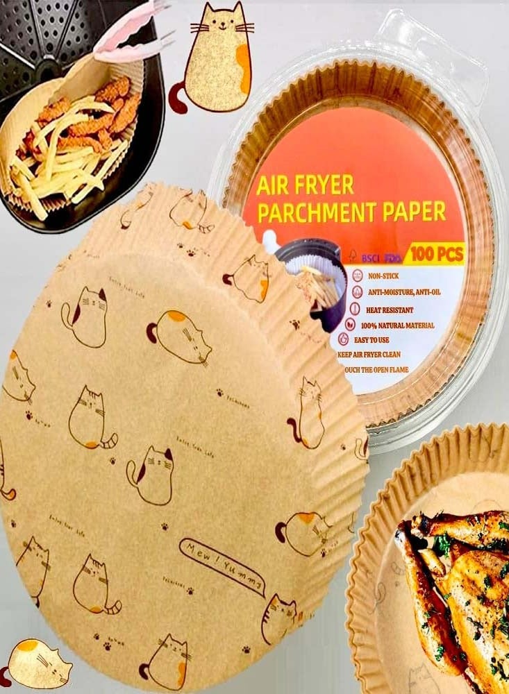 أوزيغالور 100 قطعة من بطانات الزبدة للقلاية الهوائية - ورق خَبز غير لاصق يمكن التخلص منه، ورق دائري للخبز من الدرجة الغذائية (20 سم/7.9 بوصة) - Image 1