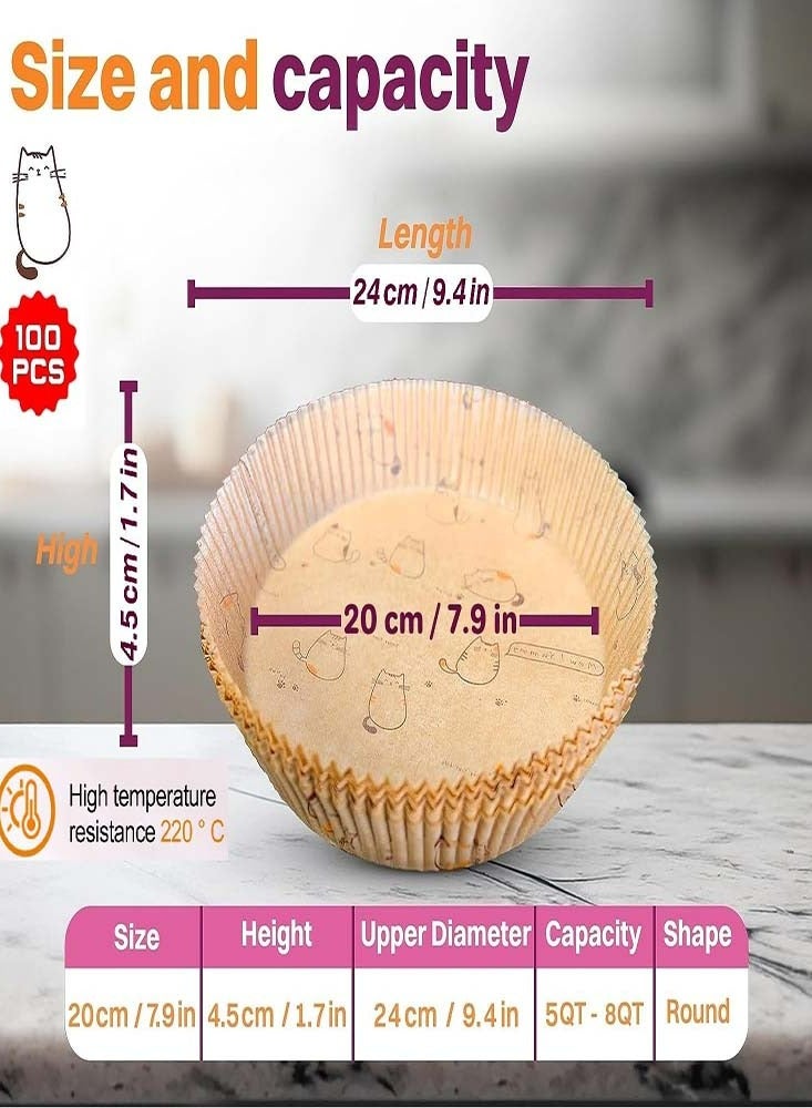 أوزيغالور 100 قطعة من بطانات الزبدة للقلاية الهوائية - ورق خَبز غير لاصق يمكن التخلص منه، ورق دائري للخبز من الدرجة الغذائية (20 سم/7.9 بوصة) - Image 2