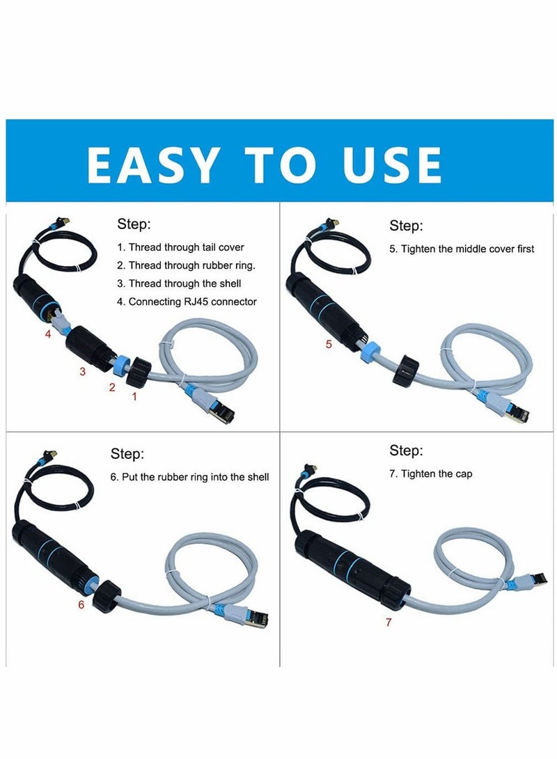 سيوسي مقرنة RJ45 مقاومة للماء ، IP67 IP68 محمية مقاومة للماء ، CAT5 / CAT5E / CAT6 أنثى إلى أنثى إيثرنت LAN موصل كابل شبكة مهايئ مزدوج الرأس خارجي LAN ، 2 عبوة  - Image 3