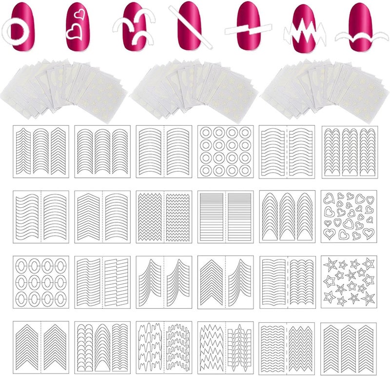 WOKOTO WOKOTO 72 Sheets French Nail Sticker 60 Designs French Nail Tip Guides for Nail Art Decals Stips Stickers for Nail Art Decals Smile Line French Tip Nail Guides Stickers Manicure Stickers Tip Tools