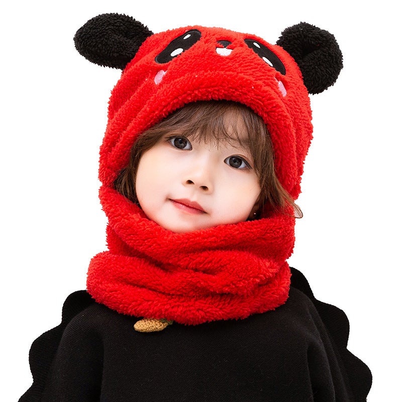 Kids Fleece Panda Hoodie Hat Earflap Winter Brown  - Image 3