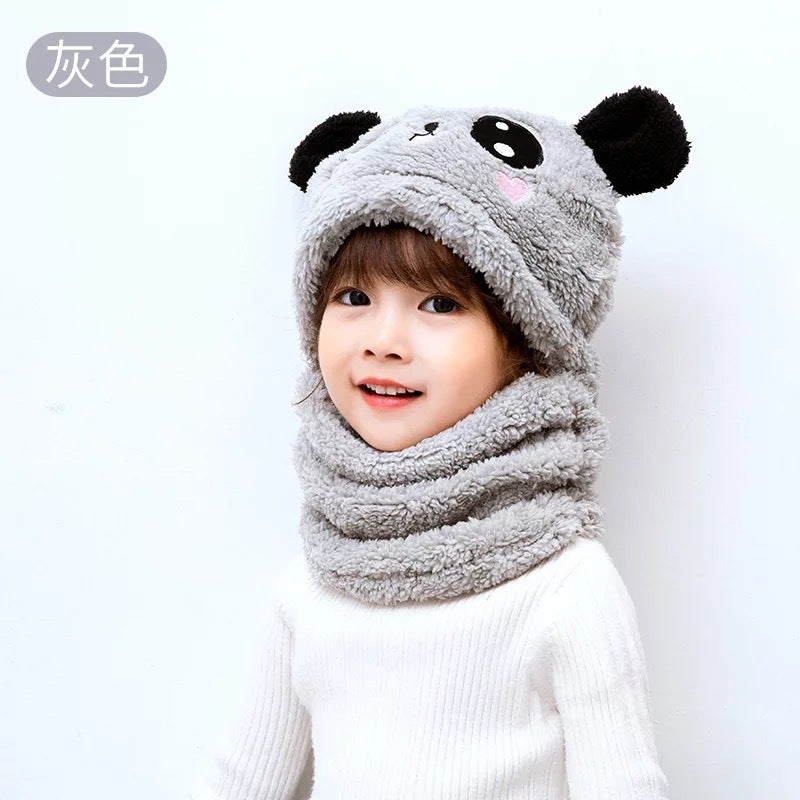 Kids Fleece Panda Hoodie Hat Earflap Winter Brown  - Image 5