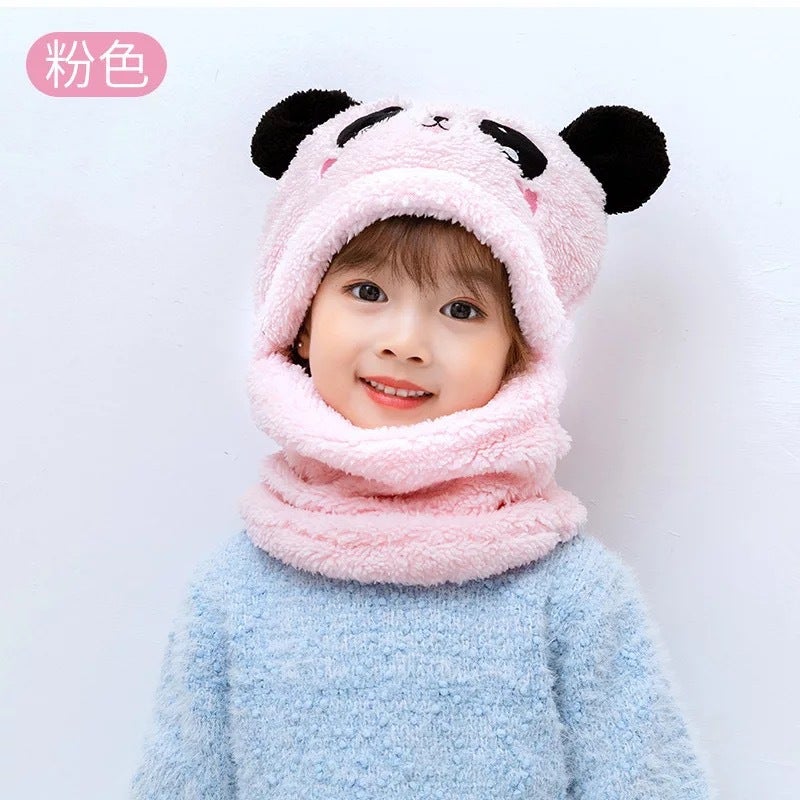 Kids Fleece Panda Hoodie Hat Earflap Winter Brown  - Image 4
